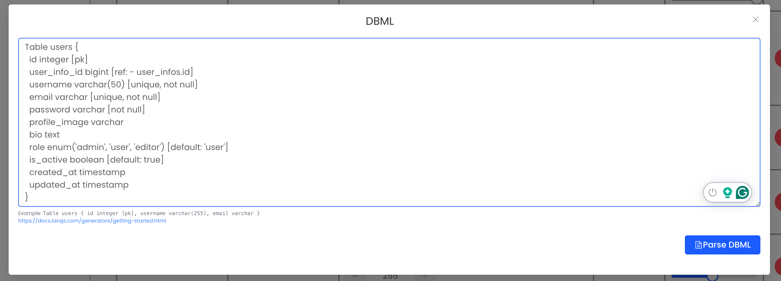 DBML Modal